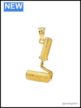 14k Yellow Gold Paint Roller Pendant Necklace Charm